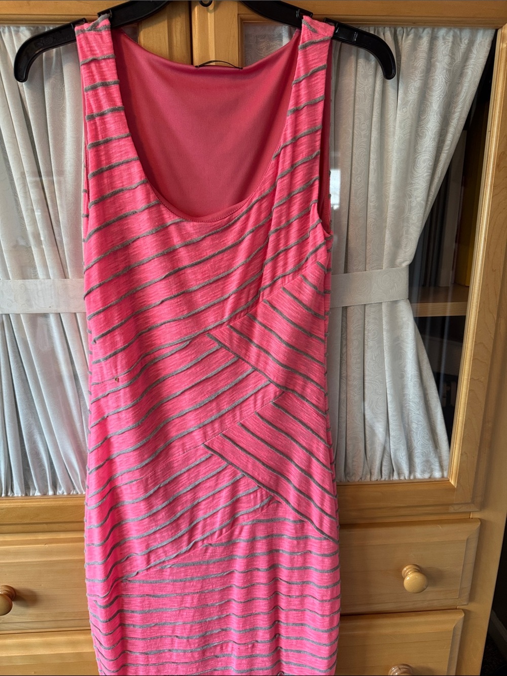 Soprano Pink and Gray Striped Sleeveless Dress